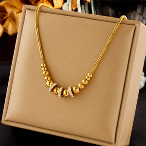 316L SS Gradual Zircon Bead Charm Snake Chain Choker Necklace