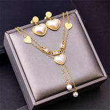 316L Stainless Steel Heart Pearl Tassel Charm Chain Choker Necklace