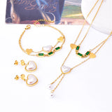 316L Stainless Steel Heart Pearl Tassel Charm Chain Choker Necklace