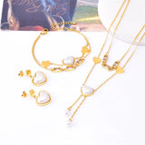 316L Stainless Steel Heart Pearl Tassel Charm Chain Choker Necklace