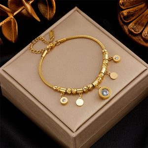 316L Stainless Steel Zircon Roman Numerals Charm Bracelet