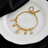 316L Stainless Steel Zircon Roman Numerals Charm Bracelet