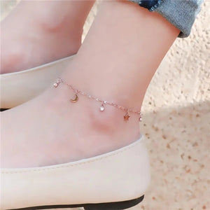 316L SS Zircon Stars Moon Charm Chain Anklet Women Tobillera Cheville