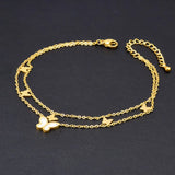316L Stainless Steel 2 Layer Natural Shells Butterfly Charm Anklet