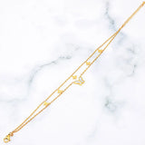 316L Stainless Steel 2 Layer Natural Shells Butterfly Charm Anklet