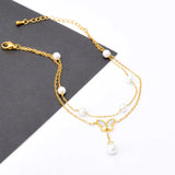 High-end 2 Layer Pearl Shells Butterfly Anklet for Women