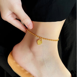 316L Stainless Steel Beaded Heart Charm Anklet for Women