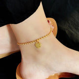 316L Stainless Steel Beaded Heart Charm Anklet for Women