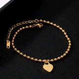 316L Stainless Steel Beaded Heart Charm Anklet for Women