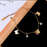 316L Stainless Steel Zircon Butterfly Charm Anklet Necklace