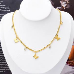 316L Stainless Steel Zircon Butterfly Charm Anklet Necklace