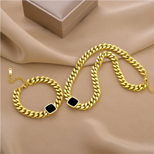 316L Stainless Steel Square Charms Chain Choker Bracelet Necklace