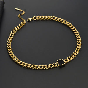 316L Stainless Steel Square Charms Chain Choker Bracelet Necklace