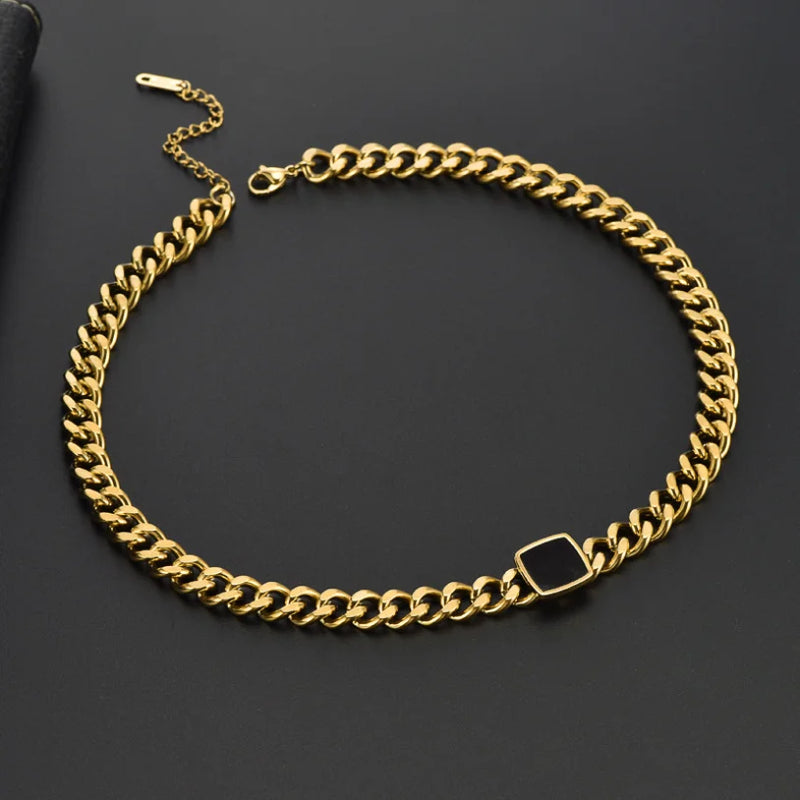 316L Stainless Steel Square Charms Chain Choker Bracelet Necklace