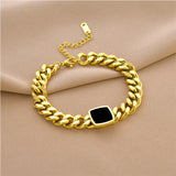 316L Stainless Steel Square Charms Chain Choker Bracelet Necklace