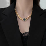 316L Stainless Steel Square Charms Chain Choker Bracelet Necklace