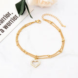 316L SS Zircon Heart Charm 2 Layer Anklet For Women
