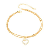 316L SS Zircon Heart Charm 2 Layer Anklet For Women