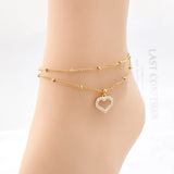 316L SS Zircon Heart Charm 2 Layer Anklet For Women