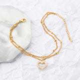 316L SS Zircon Heart Charm 2 Layer Anklet For Women