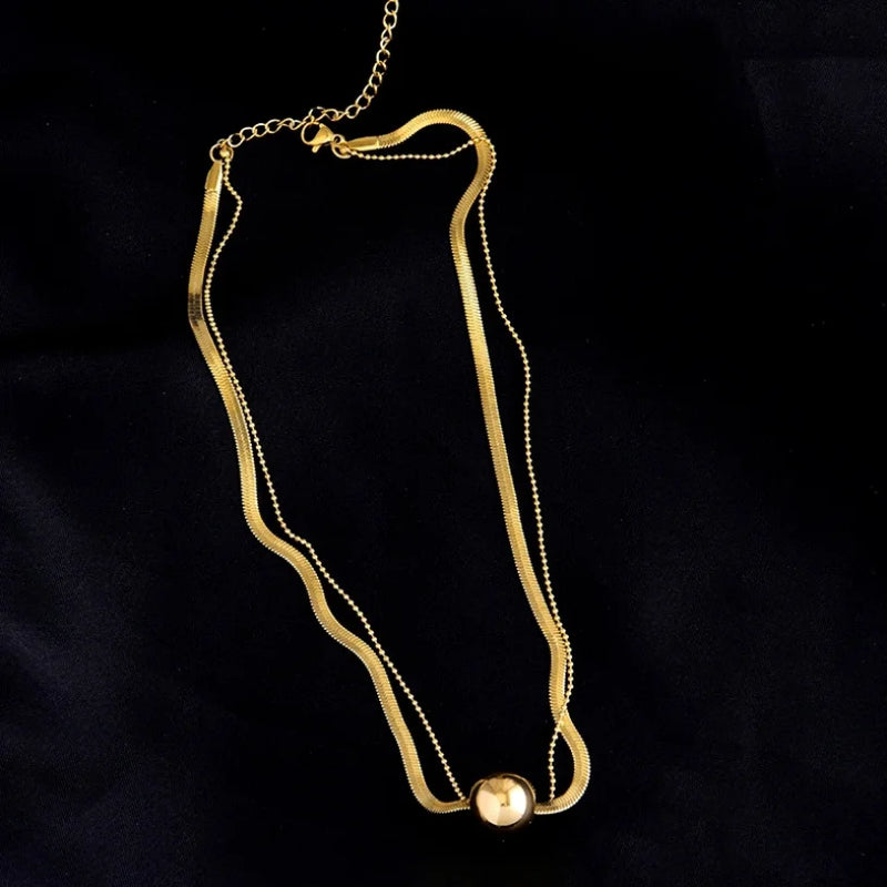 High-end 2 Layer Stainless Steel Chain Necklace Pendant