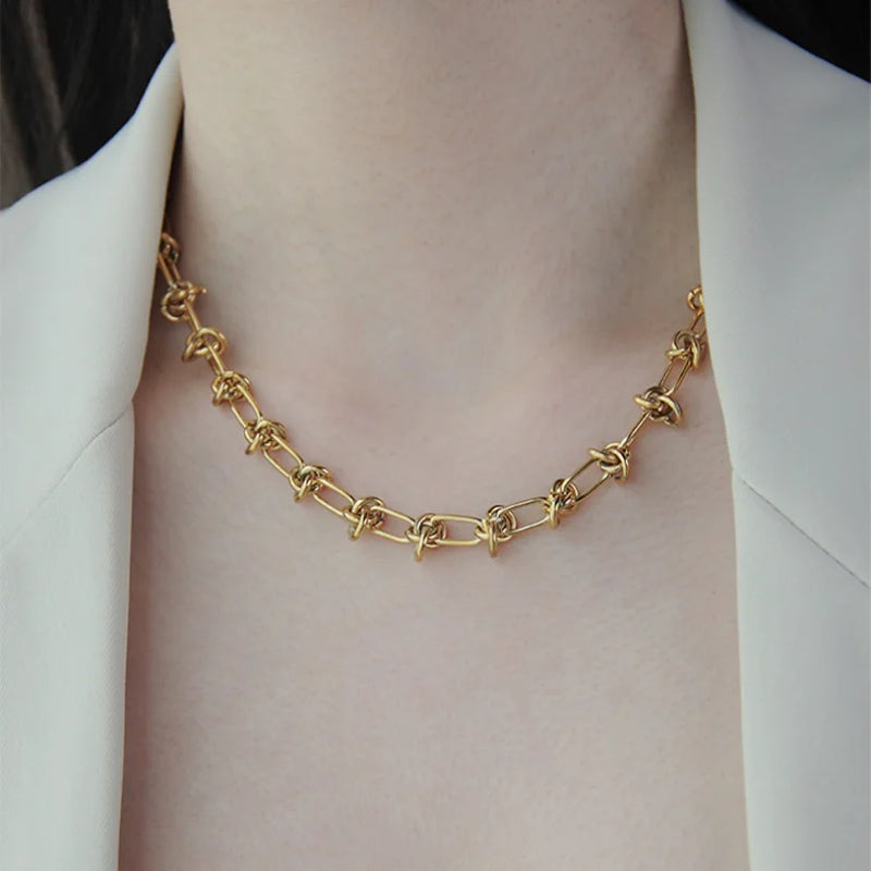 316L Stainless Steel Hip Hop Knot Charm Chain Jewelry for Women