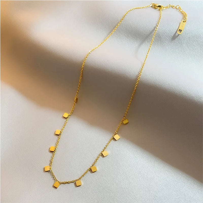 316L Stainless Steel Square Charms Chain Choker Necklace