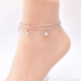 316L Stainless Steel Double Layer Anklet with 5 Frosted Butterflies