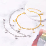 316L Stainless Steel Double Layer Anklet with 5 Frosted Butterflies