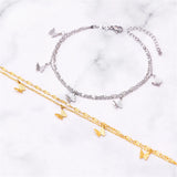 316L Stainless Steel Double Layer Anklet with 5 Frosted Butterflies