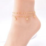 316L Stainless Steel Double Layer Anklet with 5 Frosted Butterflies