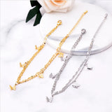 316L Stainless Steel Double Layer Anklet with 5 Frosted Butterflies