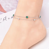 316L Stainless Steel 2 Layer Zircon Green Crystal Charm Anklet