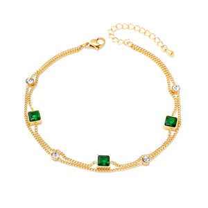 316L Stainless Steel 2 Layer Zircon Green Crystal Charm Anklet