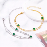 316L Stainless Steel 2 Layer Zircon Green Crystal Charm Anklet