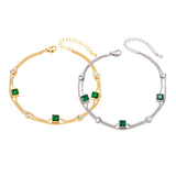 316L Stainless Steel 2 Layer Zircon Green Crystal Charm Anklet