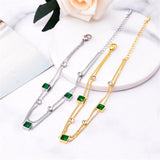 316L Stainless Steel 2 Layer Zircon Green Crystal Charm Anklet