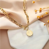 Vintage Round Queen Coin Charm Thick Chain Choker Necklace