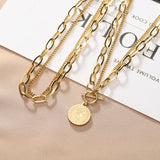 Vintage Round Queen Coin Charm Thick Chain Choker Necklace