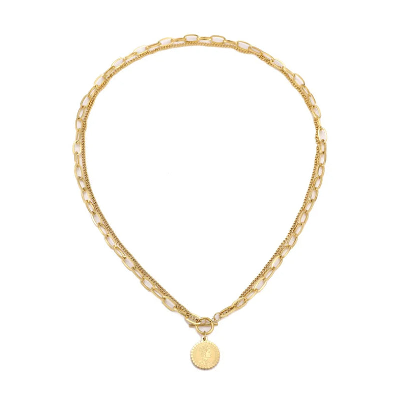 Vintage Round Queen Coin Charm Thick Chain Choker Necklace