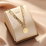 Vintage Round Queen Coin Charm Thick Chain Choker Necklace