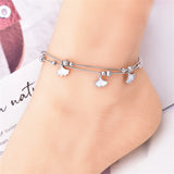 316L Stainless Steel 2-layer Frosted Beads Ginkgo Leaf Anklets