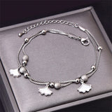 316L Stainless Steel 2-layer Frosted Beads Ginkgo Leaf Anklets