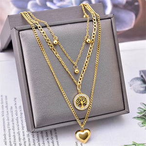 316L Stainless Steel 3-Layer Zircon Life Tree Choker Necklace