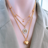 316L Stainless Steel 3-Layer Zircon Life Tree Choker Necklace