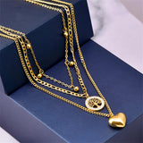 316L Stainless Steel 3-Layer Zircon Life Tree Choker Necklace