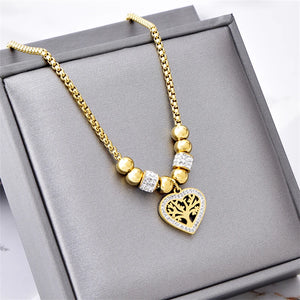 316L Stainless Steel Life Tree Charm Snake Chain Choker Necklace