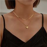 316L Stainless Steel Heart Carving 2 Layer Charm Choker Necklace Pendant