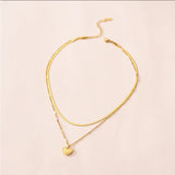 316L Stainless Steel Heart Carving 2 Layer Charm Choker Necklace Pendant