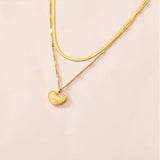 316L Stainless Steel Heart Carving 2 Layer Charm Choker Necklace Pendant